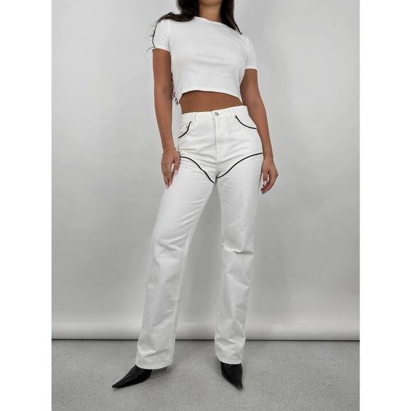 NEW NA-KD contrast chap stitch relaxed jeans in ivory - Picture 1 of 5